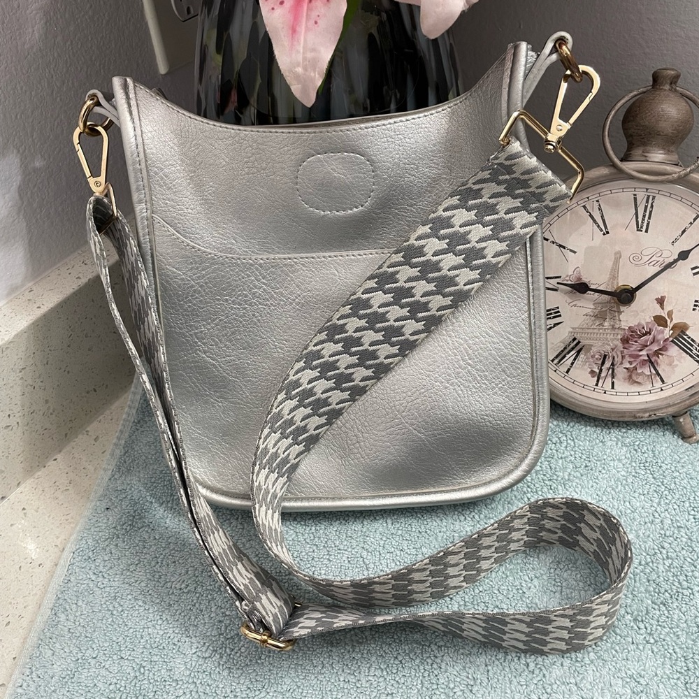 Ah*dorned Silver Crossbody Bag with Houndstooth Strap